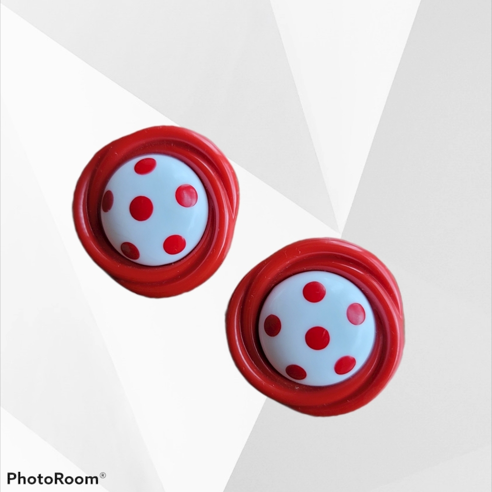 Retro Vintage red polka dot Earrings ♥